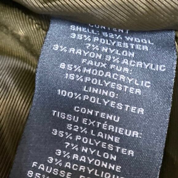 Vince Camuto Olive Green Wool Faux Fur Collar Long Sleeve Trench Coat Jacket L - Picture 5 of 5